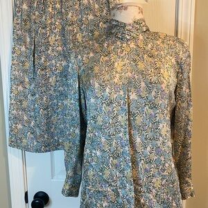 Doncaster Blue and White Boxy Long Sleeve Shirt and Skirt 2 Pc Ensemble